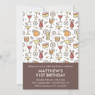 Elegant Stylish Drinks Cocktail 91st birthday Invitation