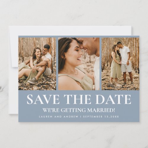 Elegant Stylish Dusty Blue Photo Collage Wedding  Save The Date