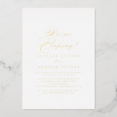 Elegant Stylish Elopement Reception Gold   Foil Invitation