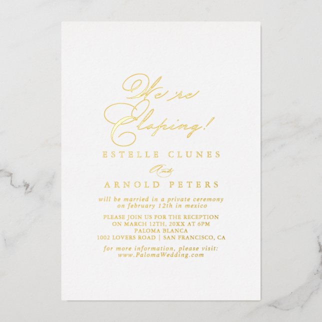Elegant Stylish Elopement Reception Gold   Foil Invitation (Front)