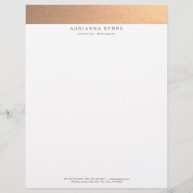 Elegant Stylish Faux Copper Gold Letterhead (Front)