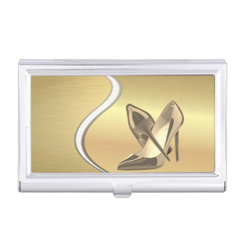 Elegant Stylish_ Faux Gold_Glittery _Heels Business Card Holder