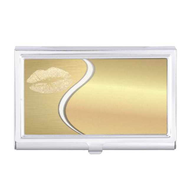 Elegant Stylish- Faux Gold-Glittery Lips Business Card Case (Front)