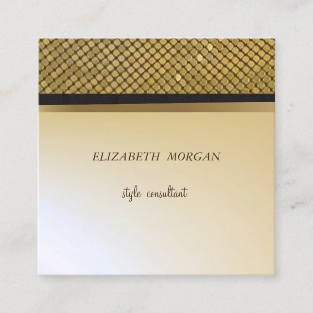Elegant Stylish Faux Gold ,Shimmering Gold Sequins Square Business Card (Front)