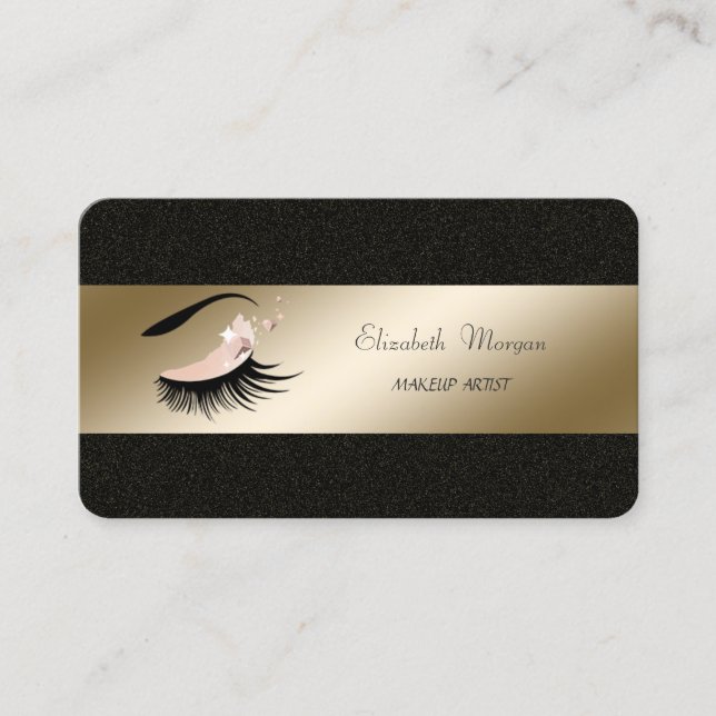 Elegant Stylish, Faux Lashes,Makeup Artist, Black Business Card (Front)