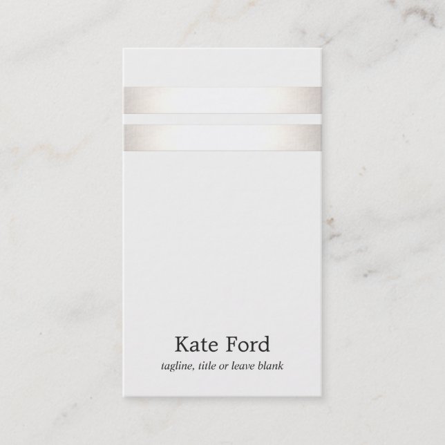 Elegant Stylish Faux Silver Striped Off White Business Card (Front)