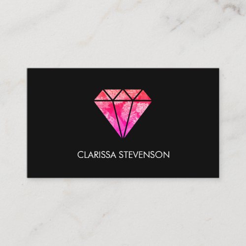 elegant stylish floral pink orange diamond black business card
