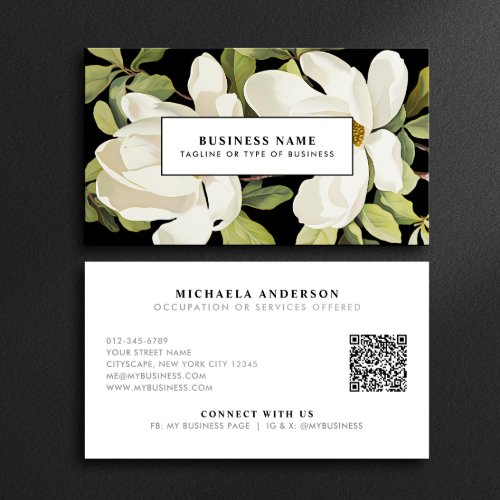 Elegant Stylish Flowers QR Code Social Media Business Card
