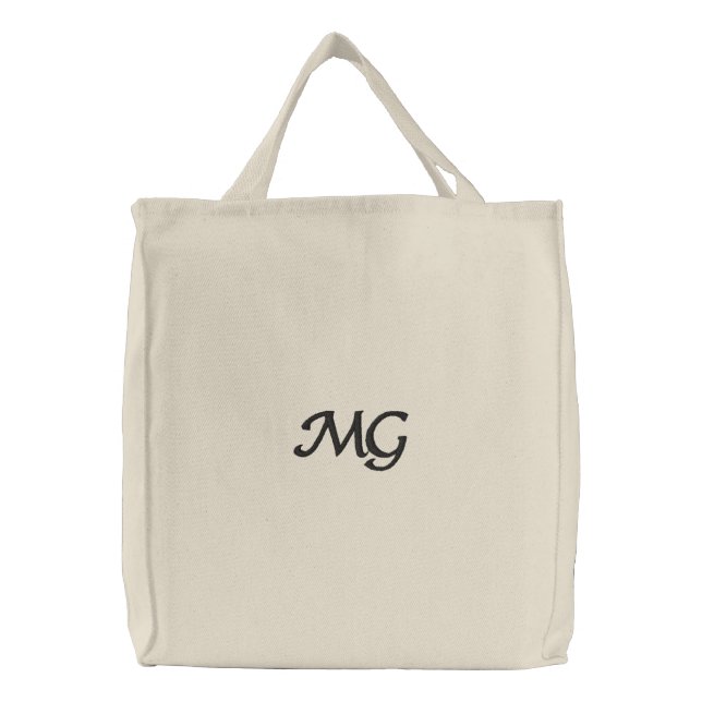 Elegant Stylish Font Custom Monogram Embroidered Tote Bag (Front)