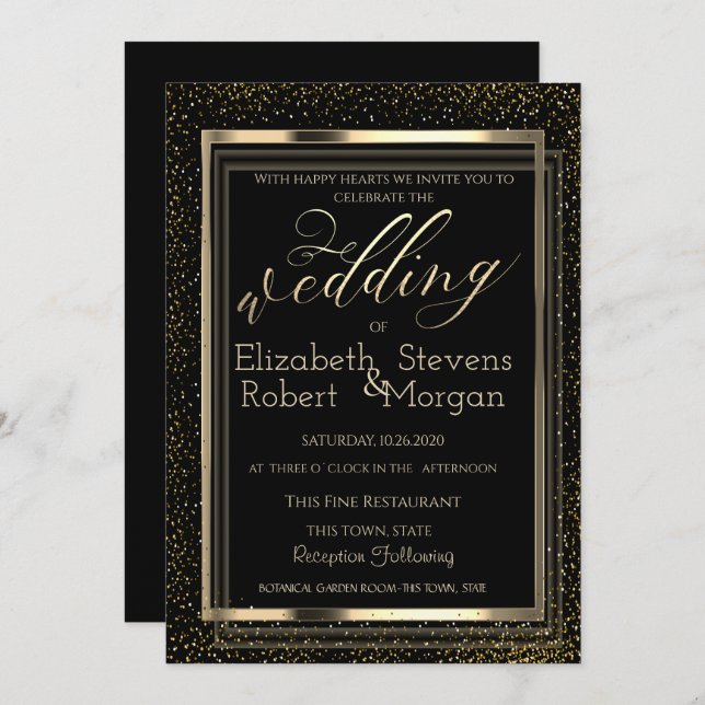 Elegant Stylish Frame Confetti Wedding Invitation (Front/Back)