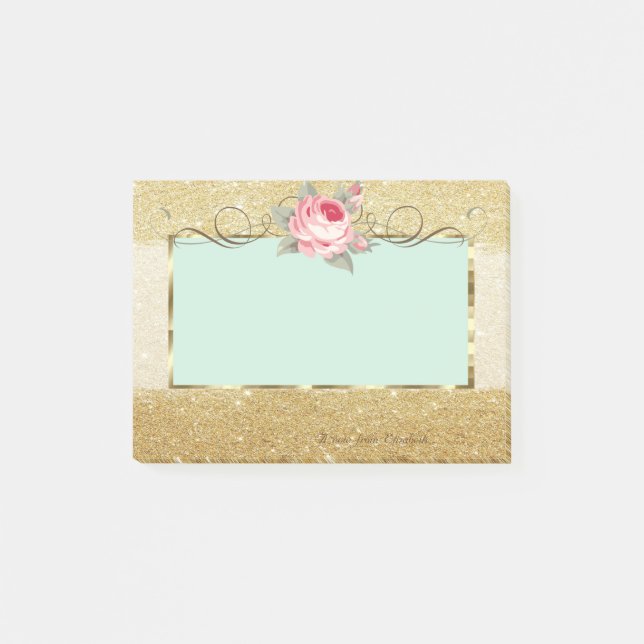 Elegant Stylish,Frame,Rose,Glittery Post-it Notes (Front)