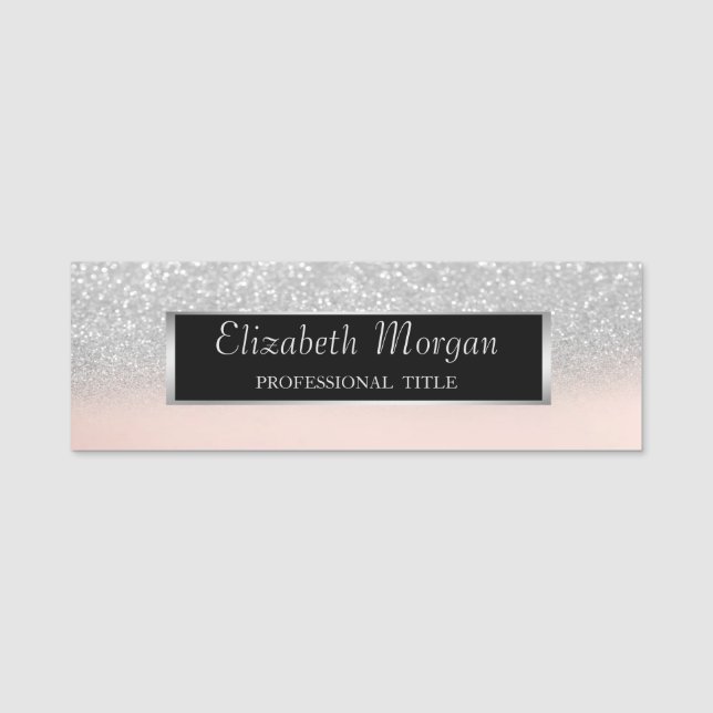 Elegant Stylish, Frame, Silver Glitter Name Tag (Front)