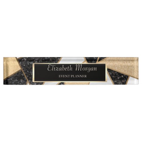 Elegant Stylish Geometric Marble Frame Desk Name Plate