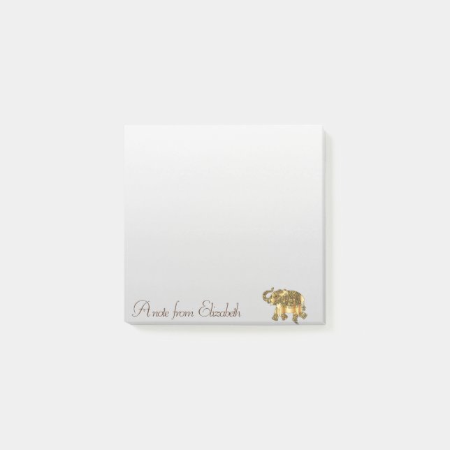 Elegant Stylish Girly,Gold Paisley Elephant Post-it Notes (Front)