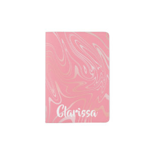 Elegant stylish girly rose gold marble look pink passport holder