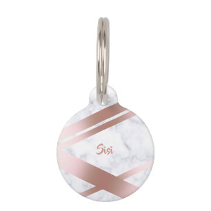 Elegant stylish girly rose gold white marble pet ID tag