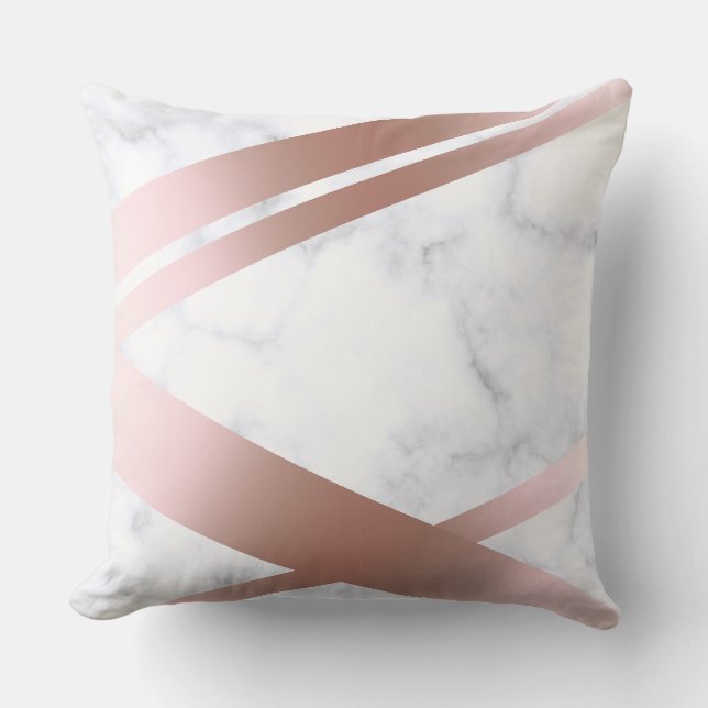 Elegant stylish girly rose gold white marble throw pillow (Front)