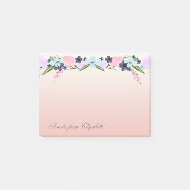 Elegant Stylish Girly , Watercolor  Flowers Post-it Notes (Front)