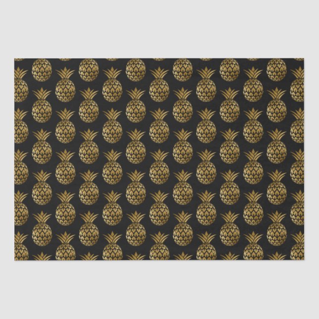 Elegant Stylish Glam Navy Blue Gold Pineapples Tissue Paper (Front)