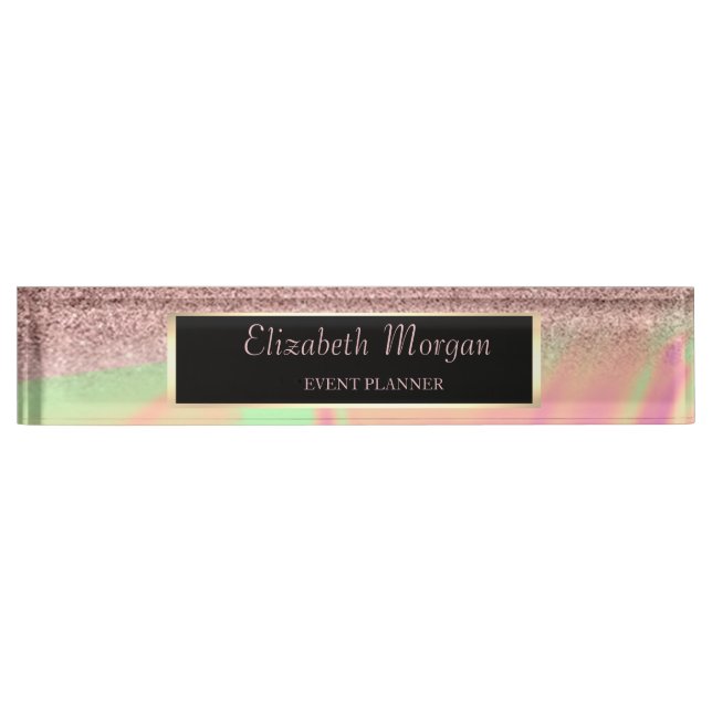 Elegant Stylish Glitter Bokeh Ombre,Frame Desk Name Plate (Front)