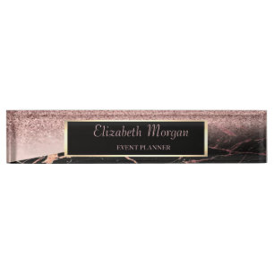Elegant Stylish Glitter Bokeh Ombre,Marble, Frame Desk Name Plate