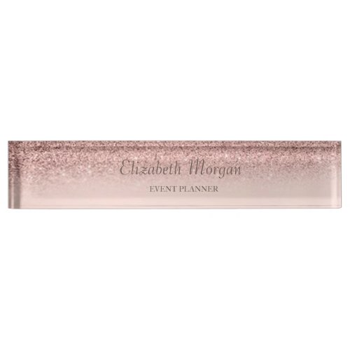 Elegant Stylish Glitter Bokeh Ombre Rose Gold Desk Name Plate