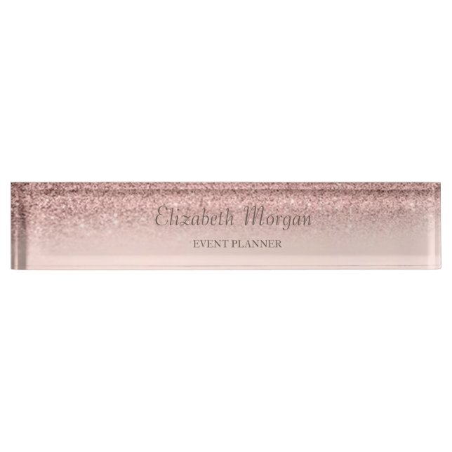 Elegant Stylish Glitter Bokeh Ombre Rose Gold Desk Name Plate (Front)