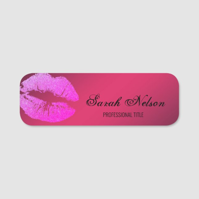 Elegant Stylish Glitter Lips Makeup Name Tag (Front)