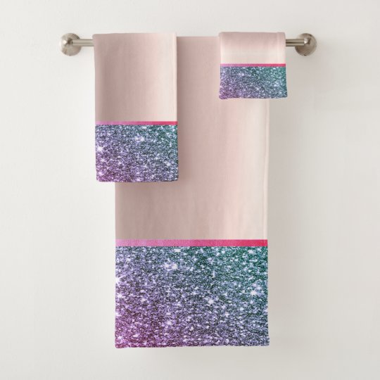 Elegant Stylish Glitter Shiny Rose Gold Bath Towel Set