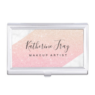 Elegant stylish glitter white marble makeup artist business card case