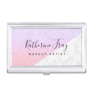 Elegant stylish glitter white marble makeup artist business card case