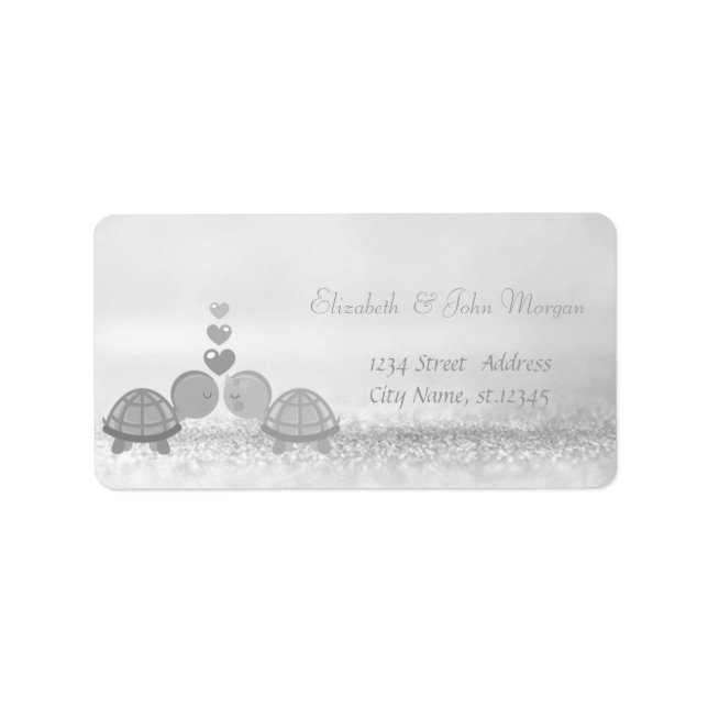 Elegant Stylish  Glittery,Bokeh,Turtles In Love Label (Front)
