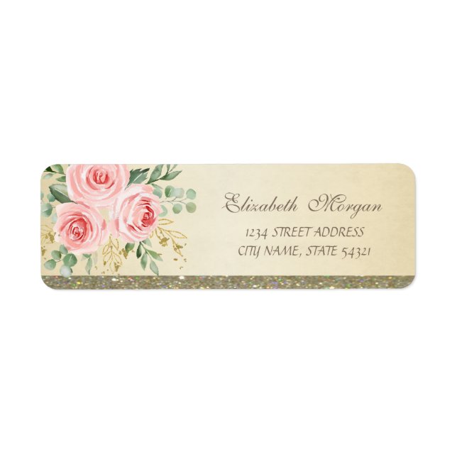 Elegant Stylish  Glittery ,Roses Label (Front)