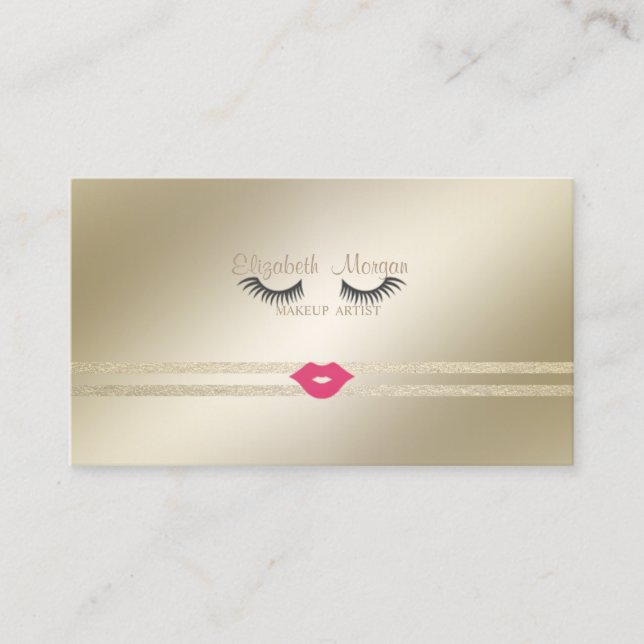 Elegant Stylish, Glittery Striped,Lashes,Lips Business Card (Front)