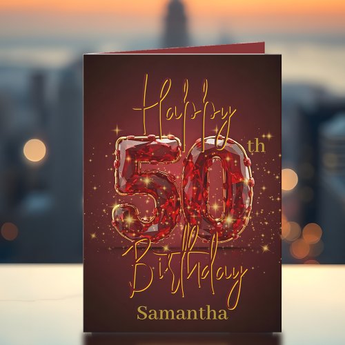 Elegant Stylish Gold and Red 50th Birthday