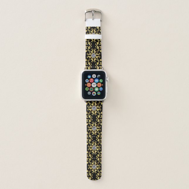 Elegant Stylish Gold Black Bling Apple Watch Band (Front)