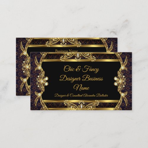Elegant Stylish Gold Black Brocade Designer Business Card