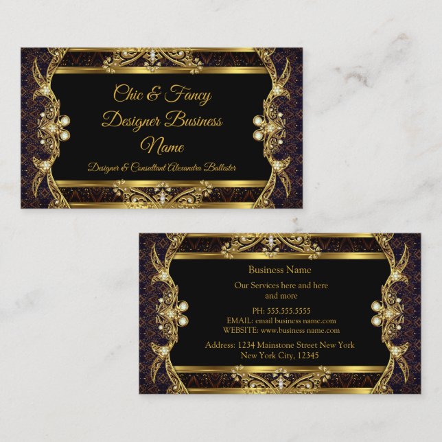 Elegant Stylish Gold Black Brocade Designer Business Card (Front/Back)