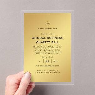 Elegant Stylish Gold Black Business Logo Party Acrylic Invitations