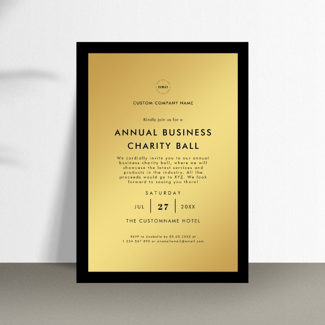 Elegant Stylish Gold Black Business Logo Party Invitation (Creator Uploaded)