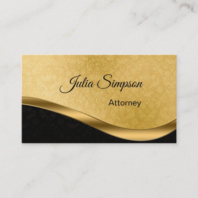 Elegant, Stylish, Gold & Black Damask, Attorney Business Card (Front)