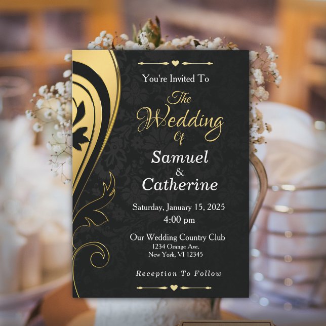 Elegant Stylish Gold Black Deco Wedding Custom Invitation (Creator Uploaded)