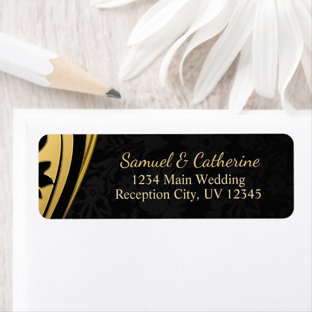 Elegant Stylish Gold Black Deco Wedding Custom  Label (Insitu)