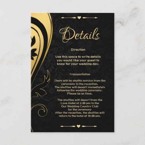 Elegant Stylish Gold Black Deco Wedding Details Enclosure Card