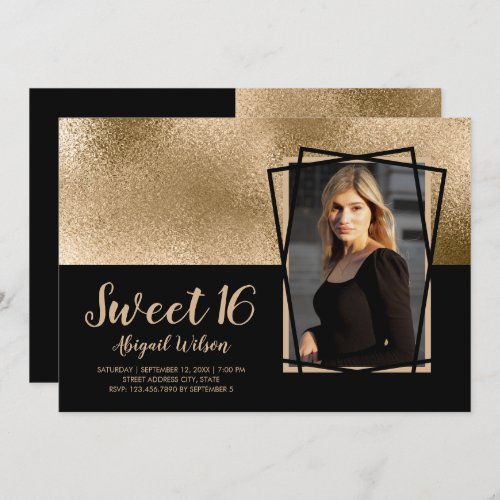 Elegant stylish gold black sweet sixteen birthday invitation