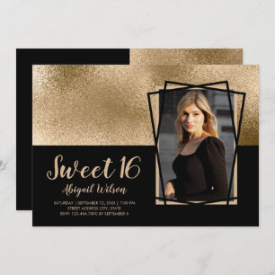 Elegant stylish gold black sweet sixteen birthday invitation