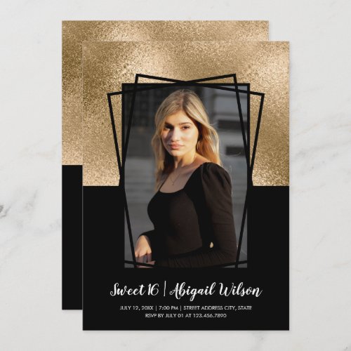 Elegant stylish gold black sweet sixteen birthday invitation