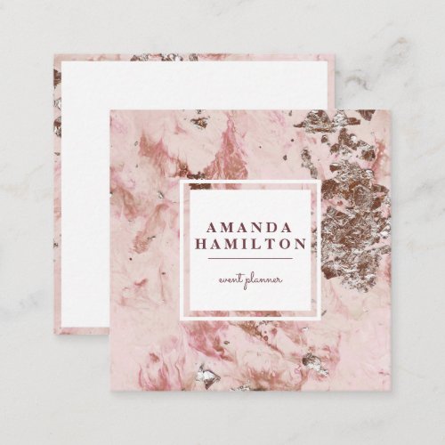 Elegant Stylish Gold Blush Pink marble rose gold Square Business Card