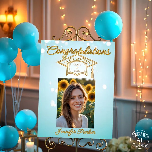 Elegant Stylish Gold Cap on Blue Photo Graduation Foam Board (Creator Uploaded)