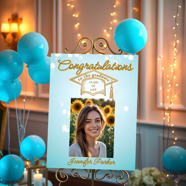 Elegant Stylish Gold Cap on Blue Photo Graduation Foam Board (Creator Uploaded)